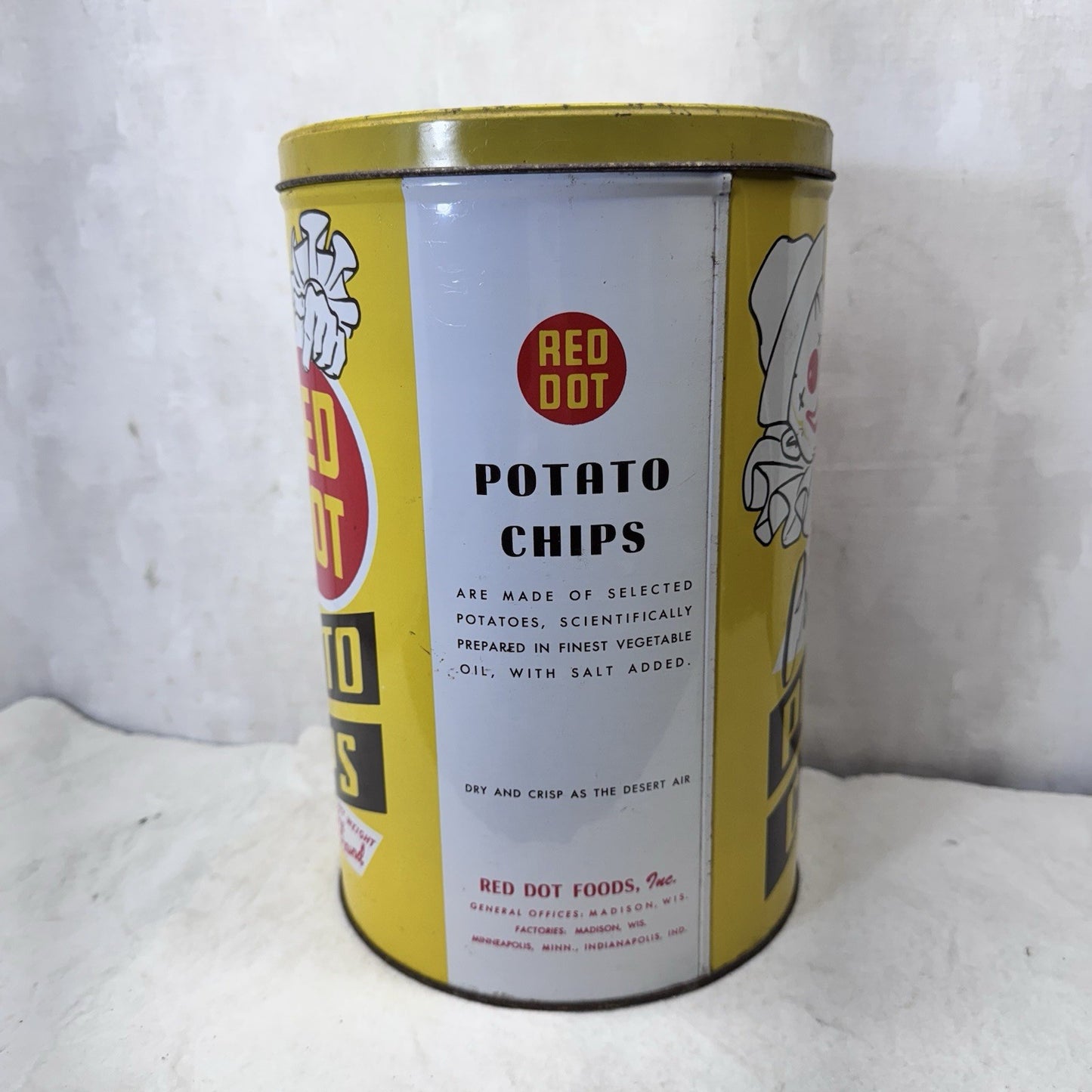 Red Dot Potatoes Chips Yellow Tin Empty Vintage 