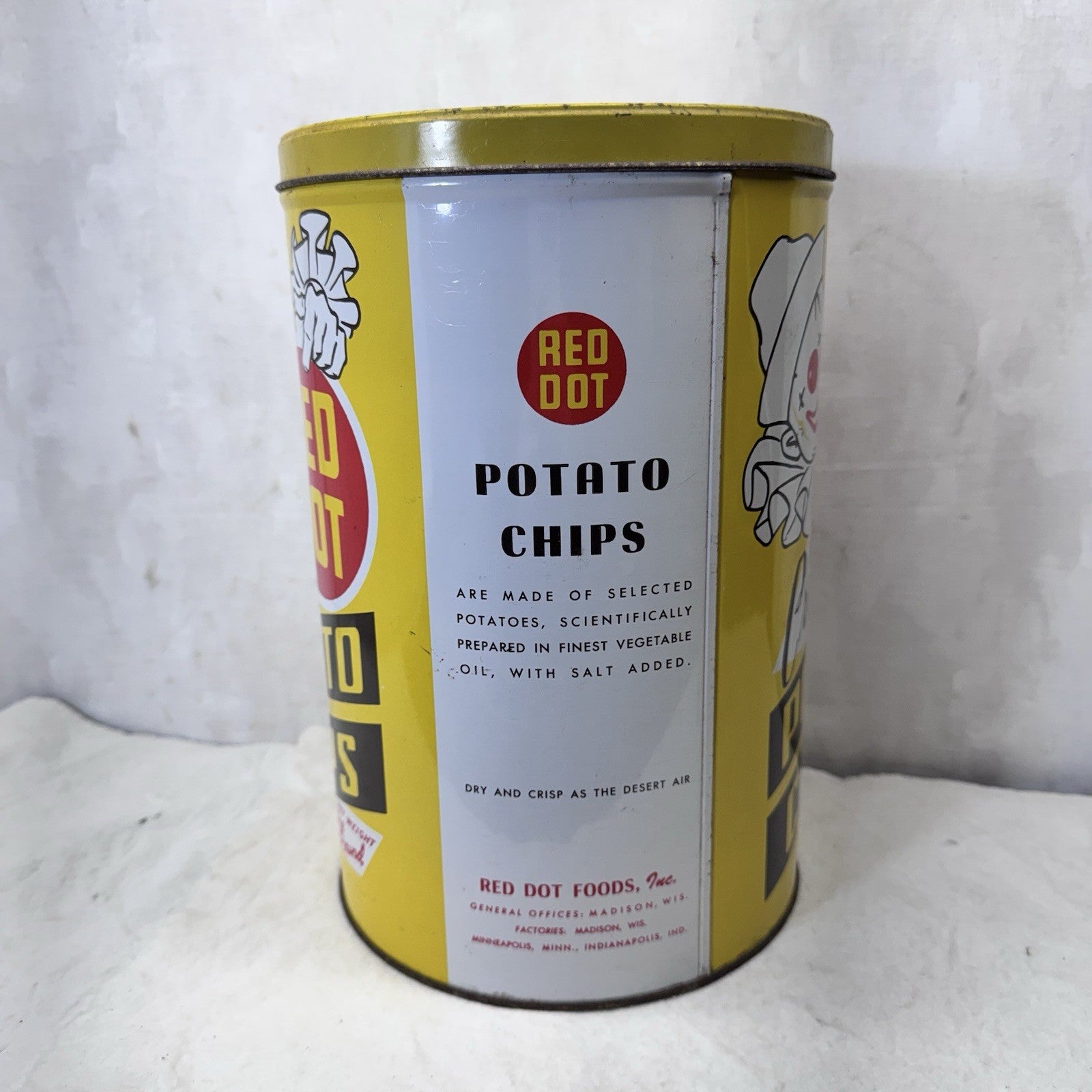 Red Dot Potatoes Chips Yellow Tin Empty Vintage 