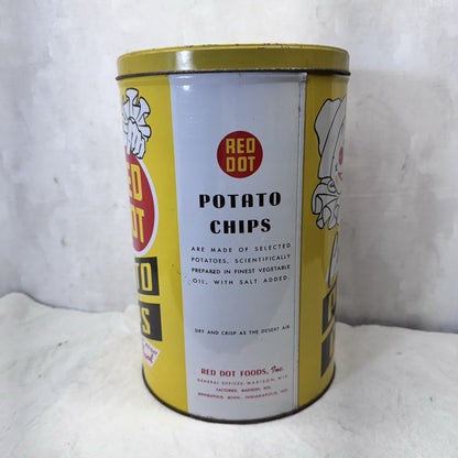 Red Dot Potatoes Chips Yellow Tin Empty Vintage 