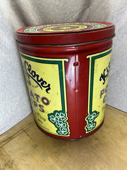 Vintage Kitty Clover Potato Chip Tin 14oz 1983 RED Retro Advertising