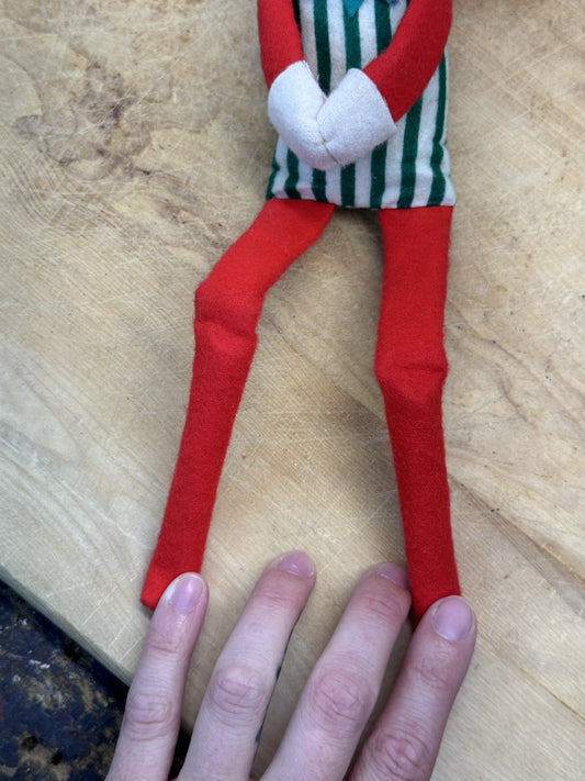 Japan Knee Hugger Elf Green Striped Christmas Vtg #1504