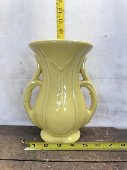 Yellow Vintage McCoy Tassel Vase W/2 Handles #1026