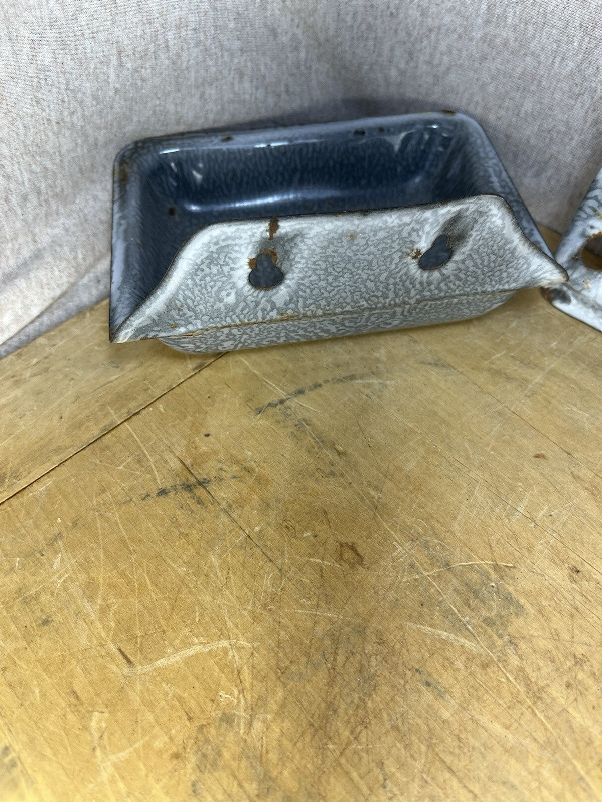 Grey Enamel Soap Dish W/Patina