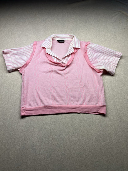 1970-80s Women’s Pink Striped S Sleeve Knit Top