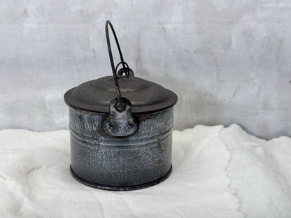 Grey Swirl Splatter Mottled Enamelware Vintage Berry Bucket #S-1844