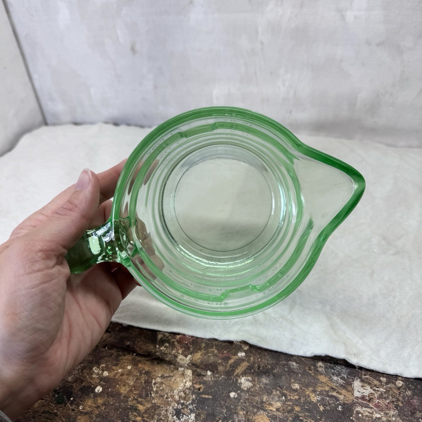 Green Uranium Glass Measuring Cup Vintage 
