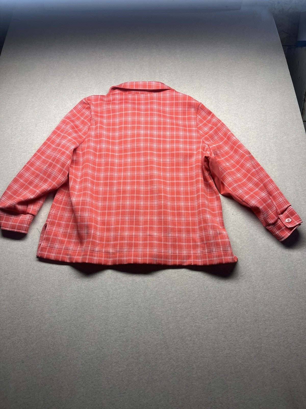 1970s Women’s Peach Plaid L Sleeve Knit Top