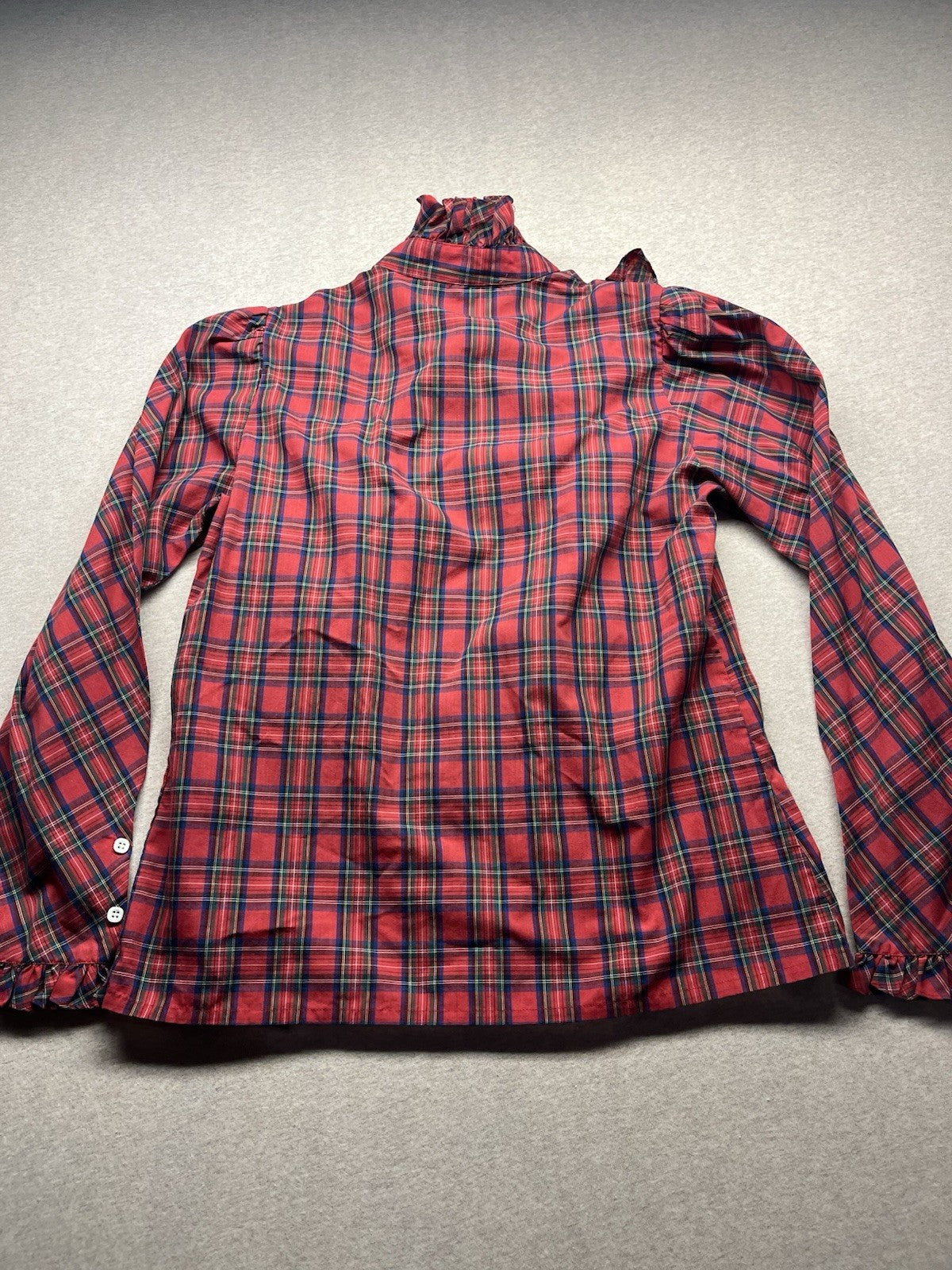 1970s, 80s Women’s Red Plaid Western L Sleeve Cotton Ruffles Top