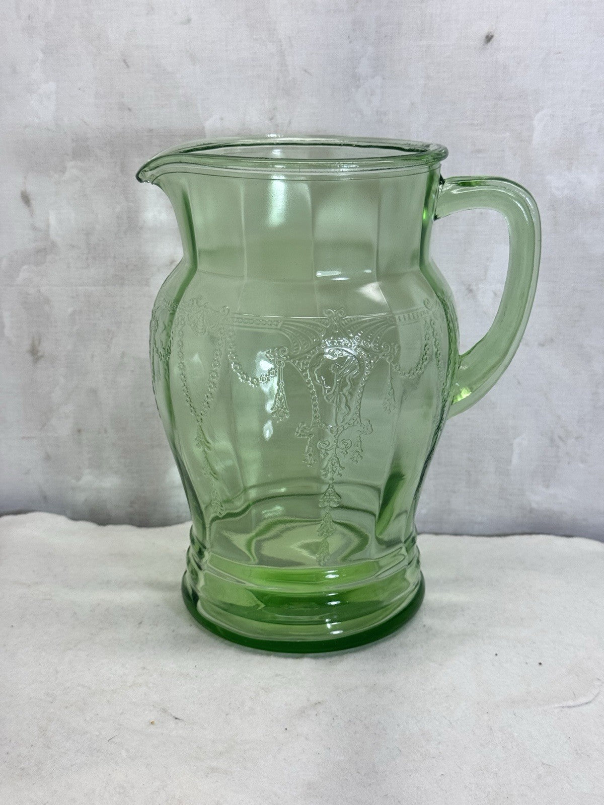 Uranium Glass Anchor Hocking Ballerina Pattern Pitcher Vintage