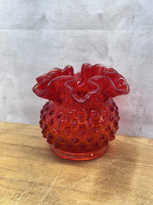 Vintage Fenton Hobnail Amberina Ruffled Bowl #1461