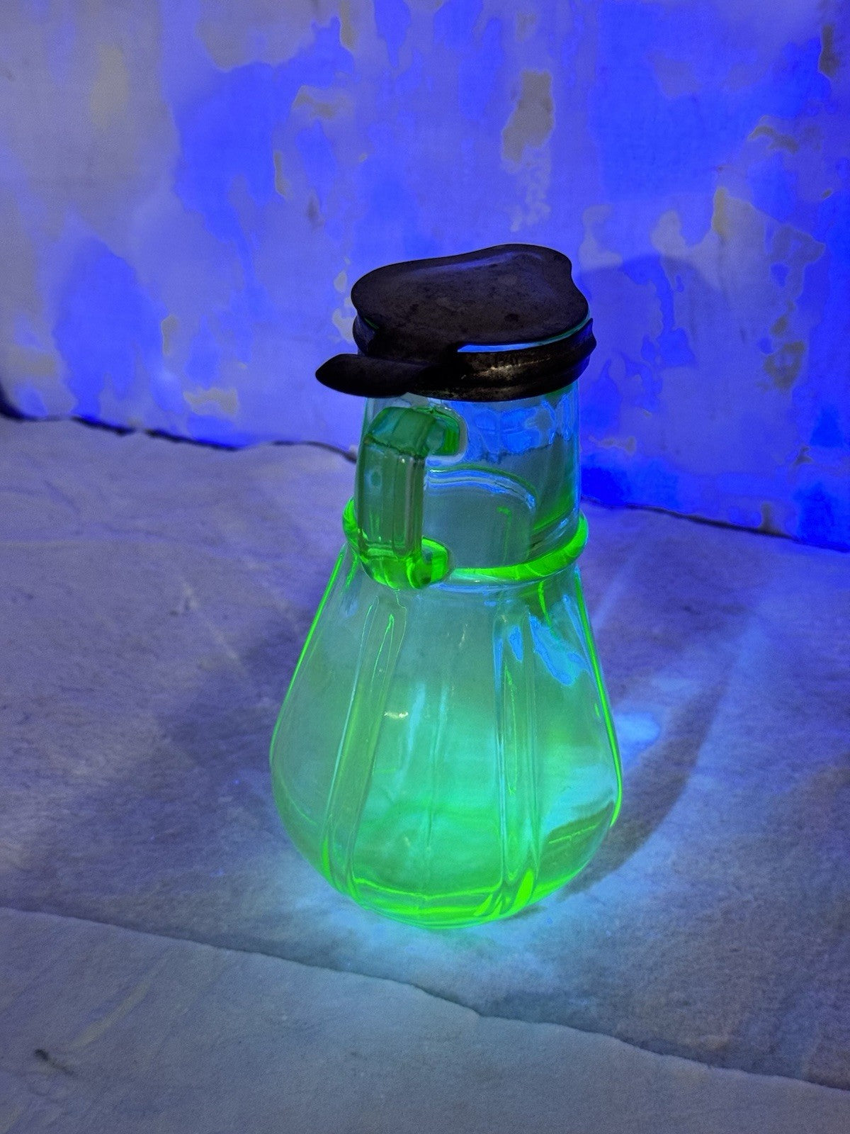 Glass Green Uranium Syrup Dispenser Antique Vintage