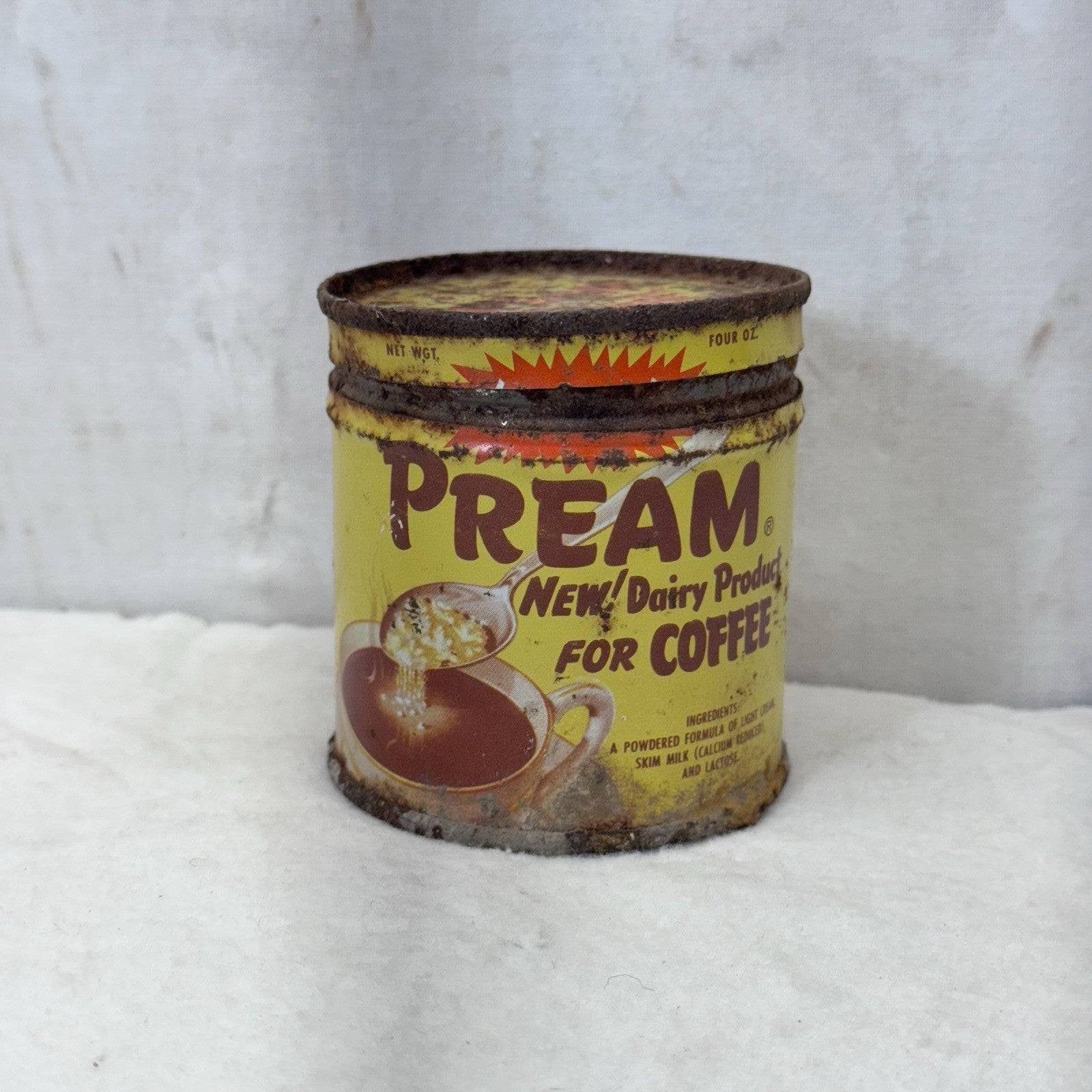 Pream Coffee Creamer Small Tin Can Vintage Rustic