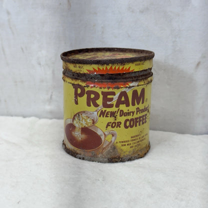 Pream Coffee Creamer Small Tin Can Vintage Rustic