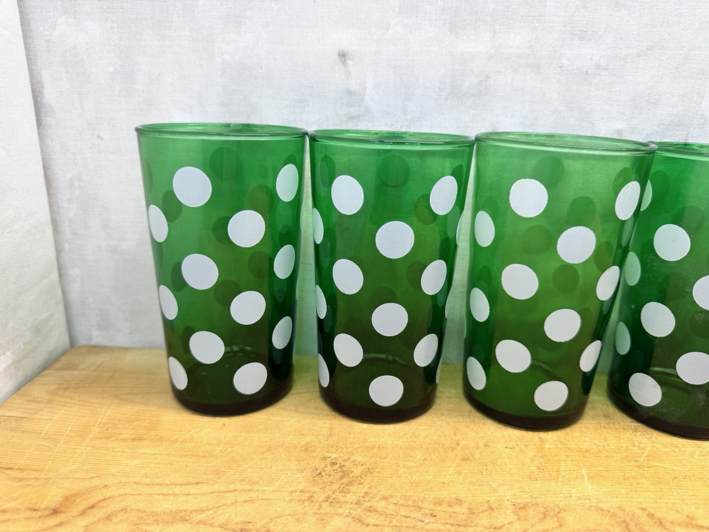 Vintage MCM Green Anchor Hocking Dots 6 Juice Glasses #1342