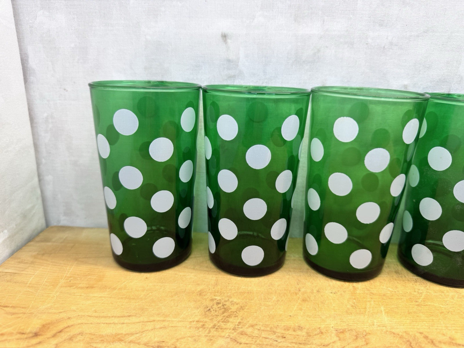 Vintage MCM Green Anchor Hocking Dots 6 Juice Glasses #1342