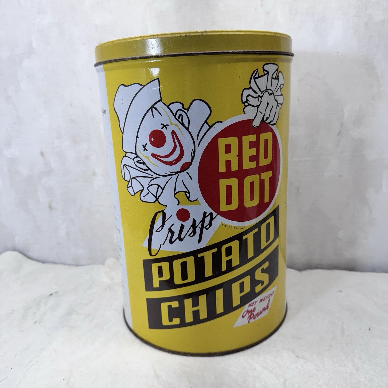 Red Dot Potatoes Chips Yellow Tin Empty Vintage 