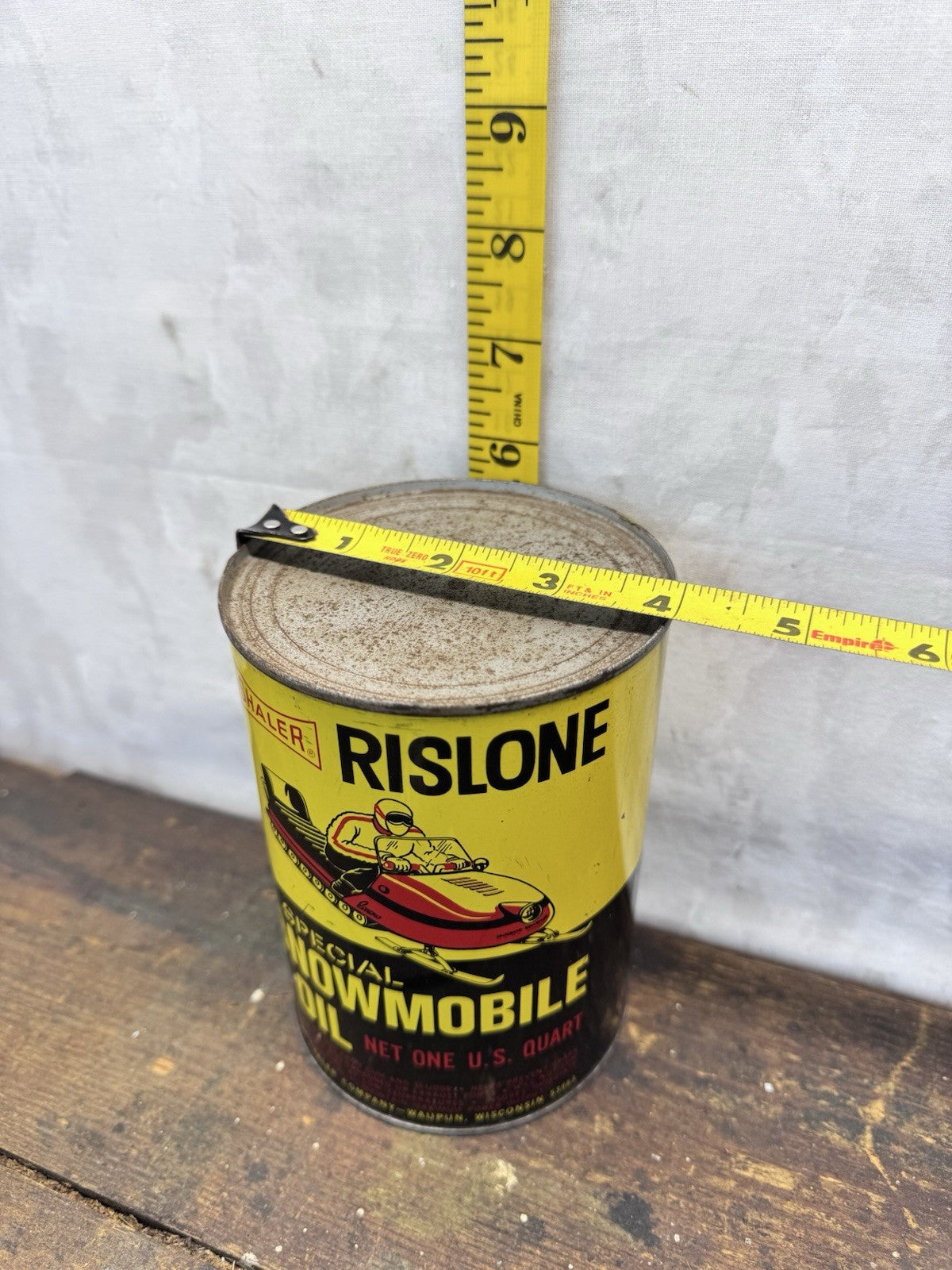 Shaler Rislone Snowmobile Oil Waupun Wisconsin Can Vtg #1485