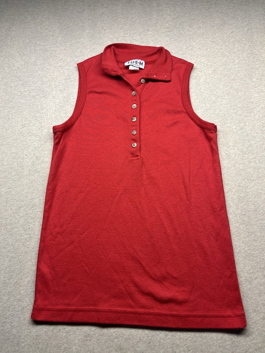 1970-80s Women’s Red Knit Sleeveless Polo Top