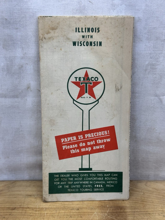Illinois With Wisconsin Texaco Paper Map #1386