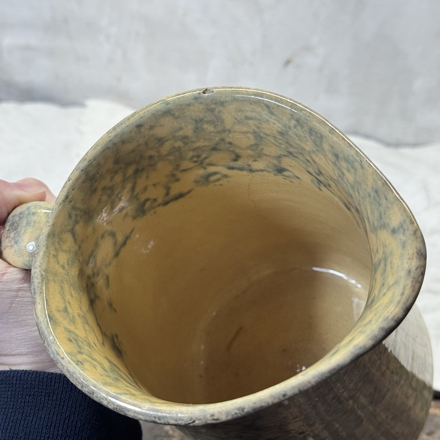 Stoneware Spongeware Pottery Pitcher Vintage