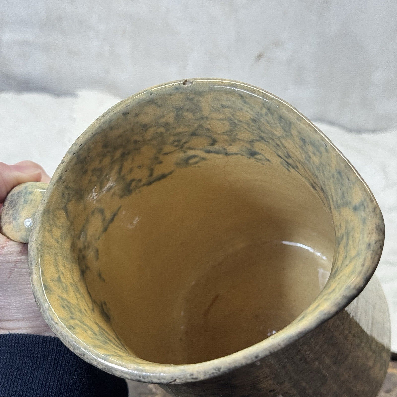 Stoneware Spongeware Pottery Pitcher Vintage