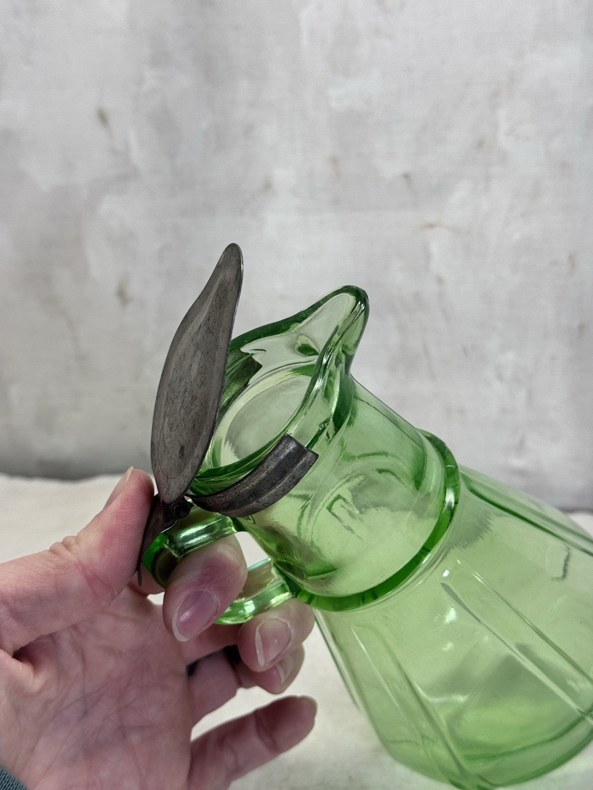 Glass Green Uranium Syrup Dispenser Antique Vintage