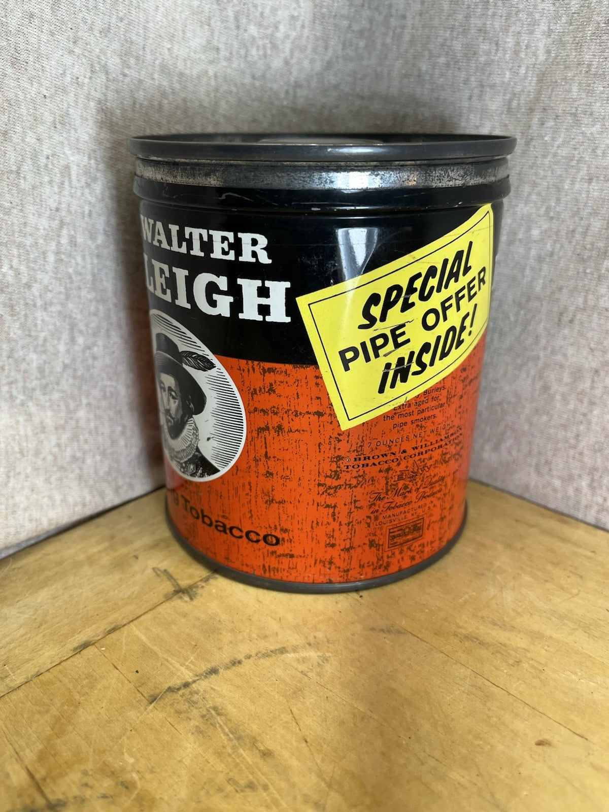 Sir Walter Raleigh Tobacco Tin Round w/Lid 5" Empty Display Prop Vintage