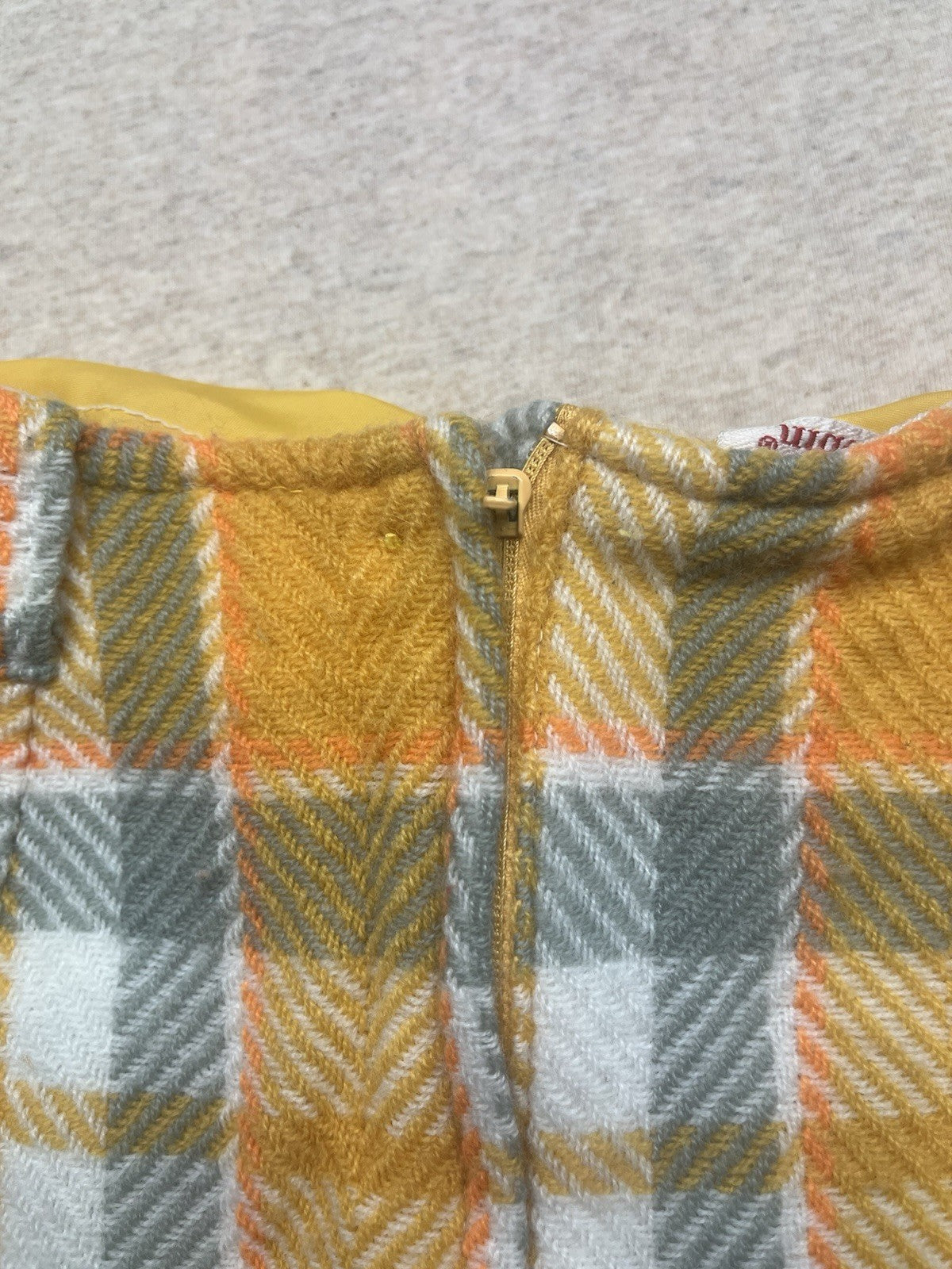 1950s, 60s Youth Girls Gold Plaid Skirt W/pockets