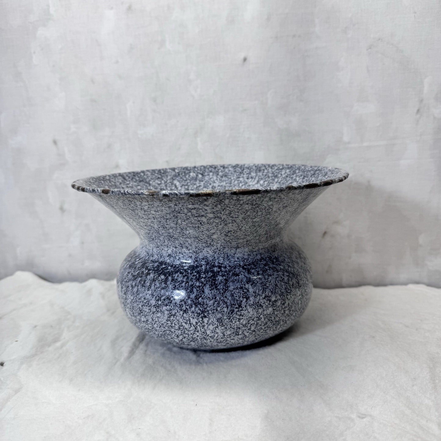 Grey White Enamel Spittoon Vintage