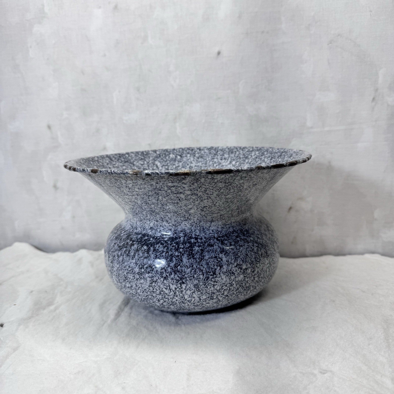 Grey White Enamel Spittoon Vintage