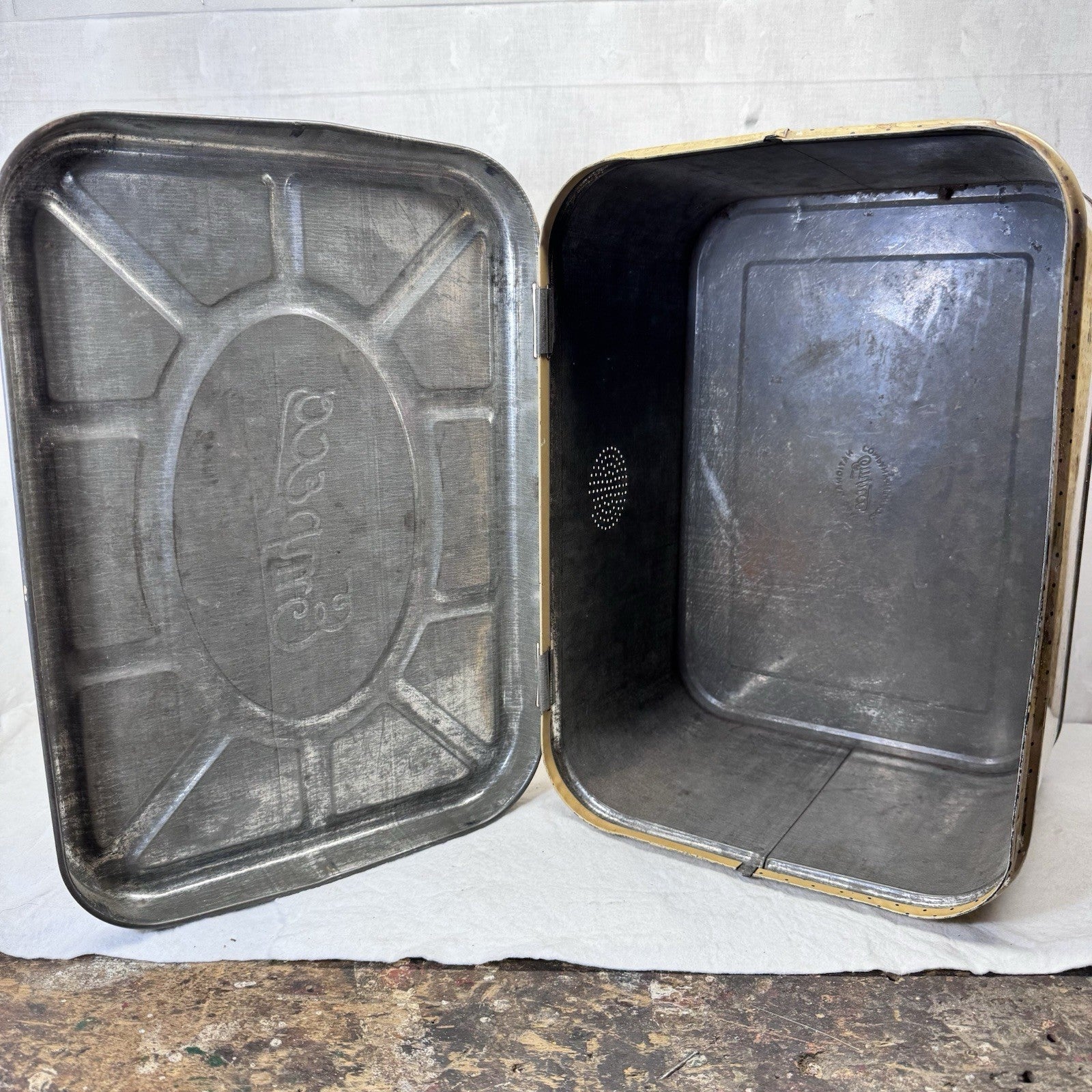 Empeco Blue Cream Tan Kitchen Bread Box Tin