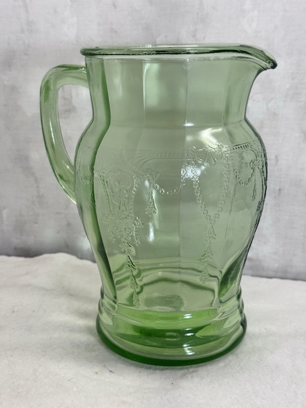 Uranium Glass Anchor Hocking Ballerina Pattern Pitcher Vintage