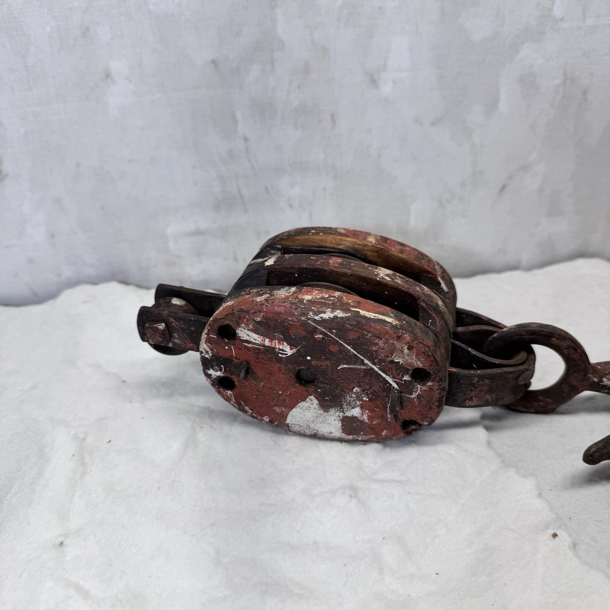 Double Wooden Pulley Metal Hook Vintage 