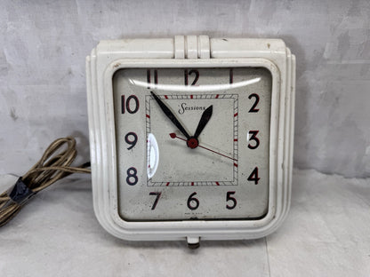 The Session Clock Co. White Square Rounded Electric Clock Vintage Non Working