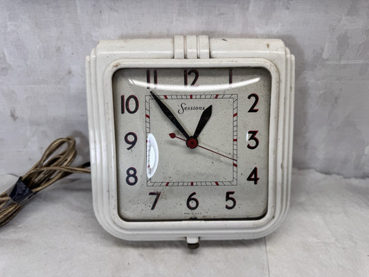 The Session Clock Co. White Square Rounded Electric Clock Vintage Non Working