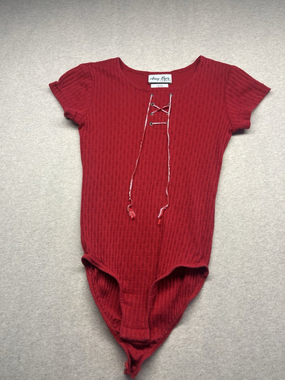 1990s Youth Red Sleeveless Knit Body Suit Size 10/12