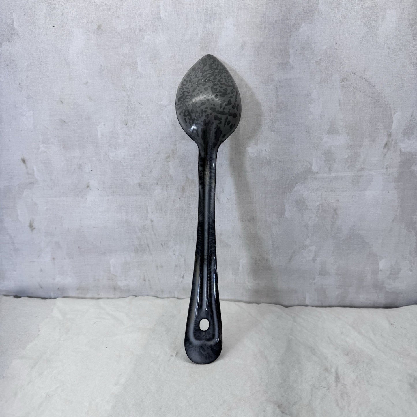 Gray Swirl Splatter Mottled Enamelware Spoon Vintage 