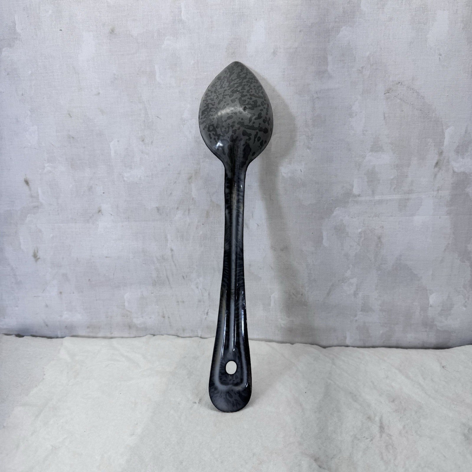 Gray Swirl Splatter Mottled Enamelware Spoon Vintage 