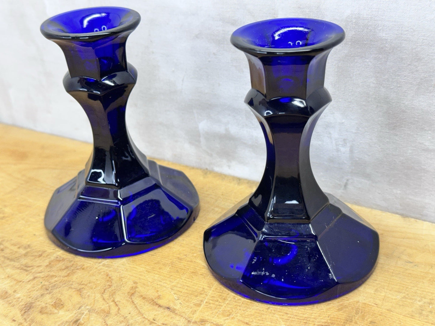Cobalt Blue Pair Of Candle Holders Vtg #1275