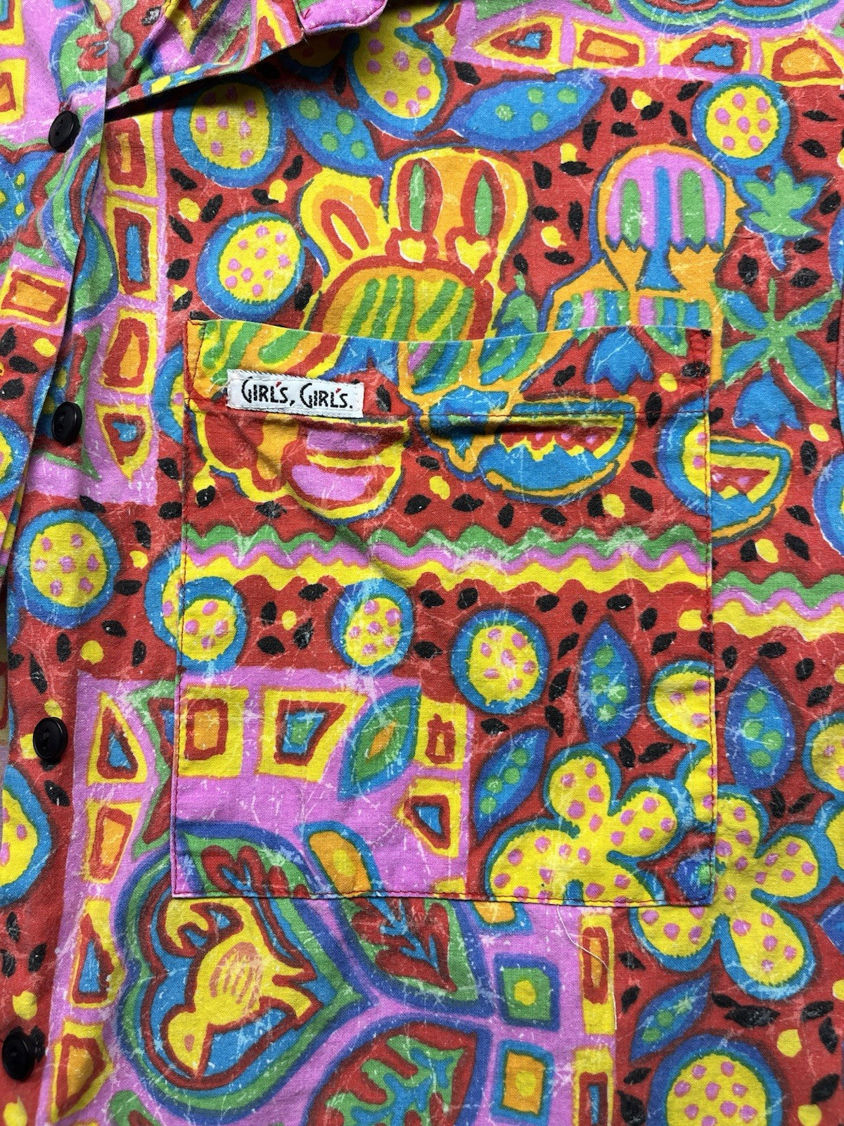 1980s Women’s Flower Print Crop Top S Sleeve Cotton Shirt