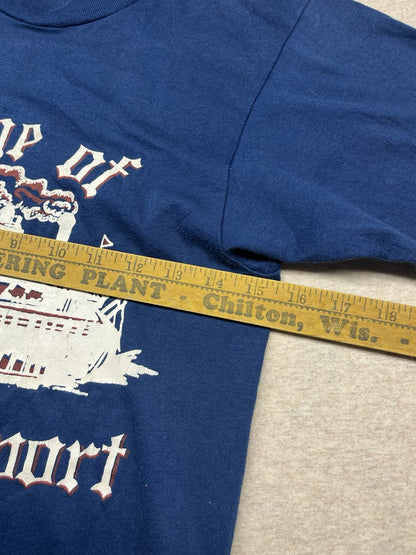1980s Unisex Blue Knit S Sleeve Village Of East Davenport Tshirt