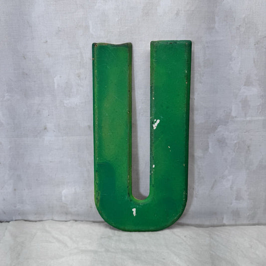 Letter U Green Metal Wall Signage Decor Vintage
