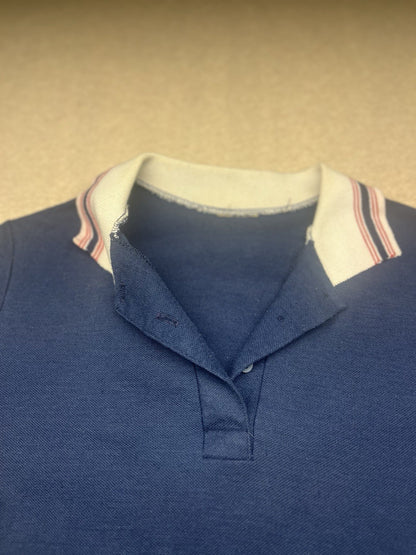 1980s Women’s Red Wht Blue Knit S Sleeve Shirt