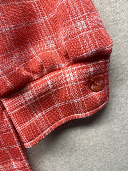1970s Women’s Peach Plaid L Sleeve Knit Top