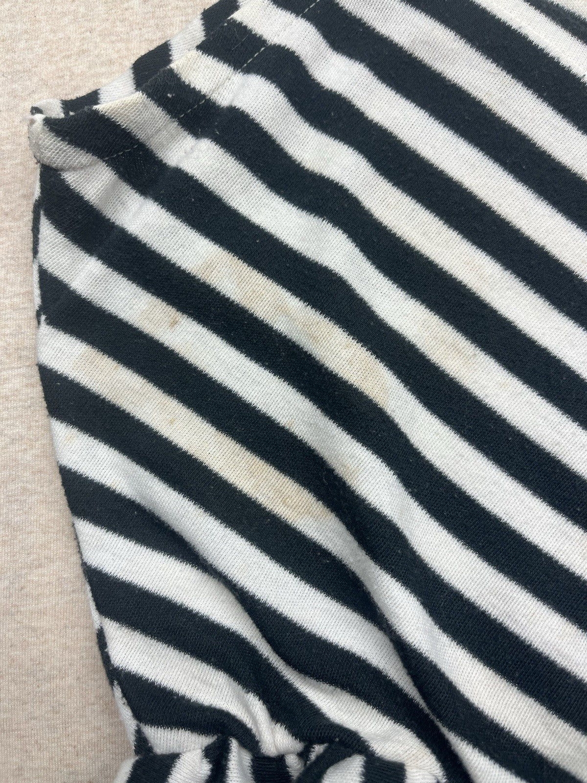 1970s, 80s Women’s Black Knit Striped Sleeveless Ruffled Top