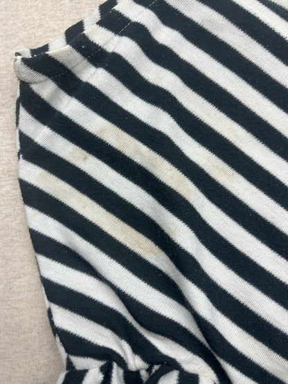 1970s, 80s Women’s Black Knit Striped Sleeveless Ruffled Top