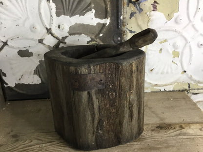 Primitive Antique Morter And Pestal With Repairs, Farm Decor, Home Decor