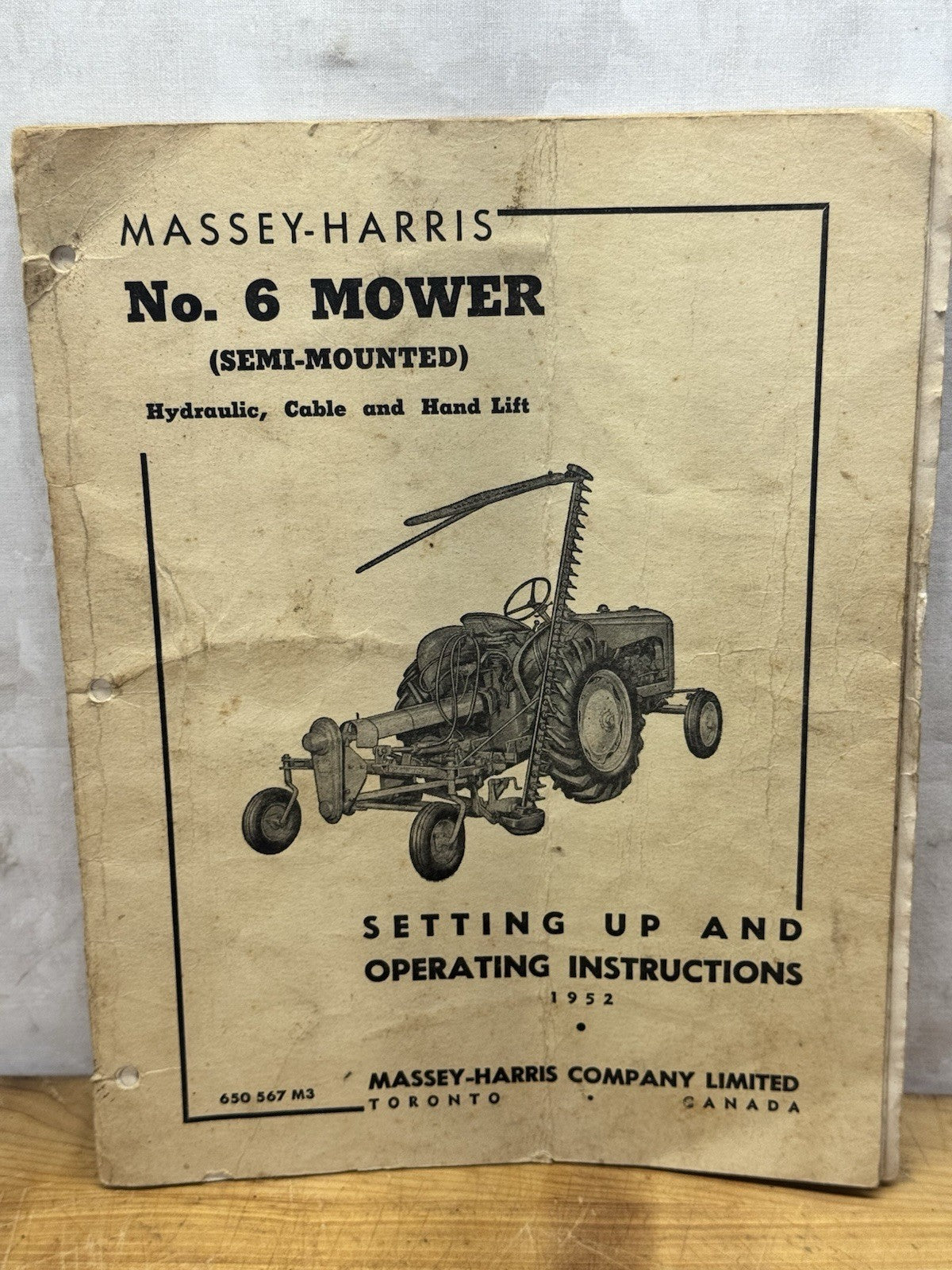 Massey-Harris No. 6 Mower Operating Instructions Vtg #1240