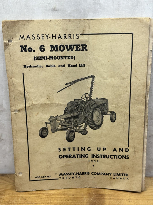 Massey-Harris No. 6 Mower Operating Instructions Vtg #1240