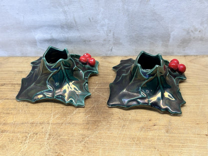 Mistletoe Christmas Lefton Christmas Candle Holders #1478
